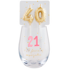 Mud Pie 40 Birthday Wine Glass & Candle Set