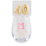 Mud Pie 40 Birthday Wine Glass & Candle Set