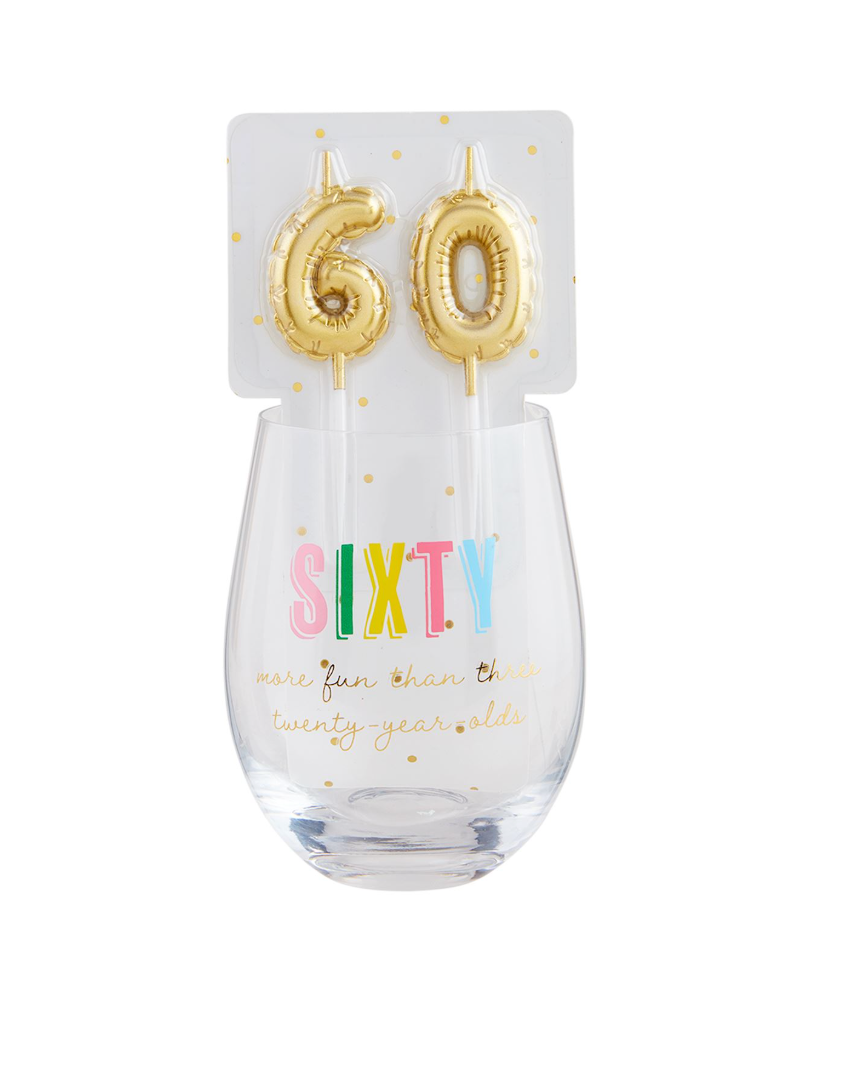Mud Pie 60 Birthday Wine Glass & Candle Set