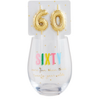 Mud Pie 60 Birthday Wine Glass & Candle Set