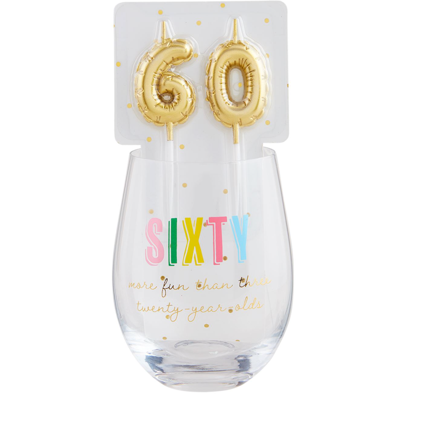 Mud Pie 60 Birthday Wine Glass & Candle Set
