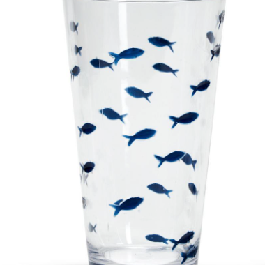 Two's Company Acrylic Drinking Glass Blue Fish 19oz