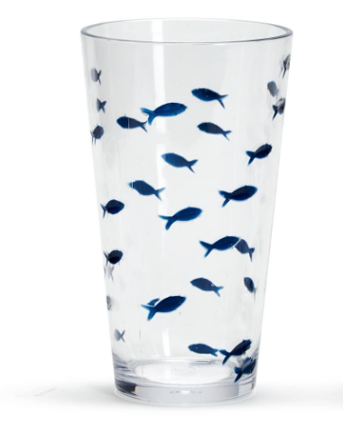 Two's Company Acrylic Drinking Glass Blue Fish 19oz