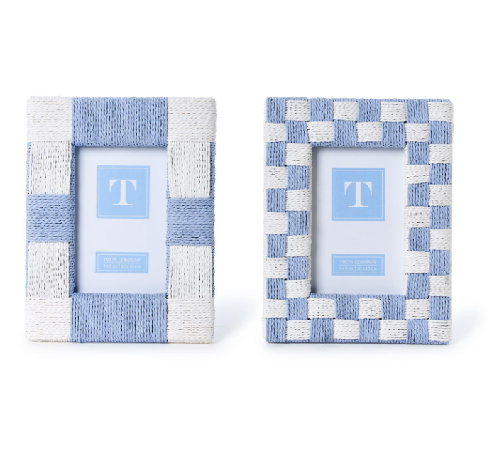 Two's Company 4x6 Frame Checkered Blue and White