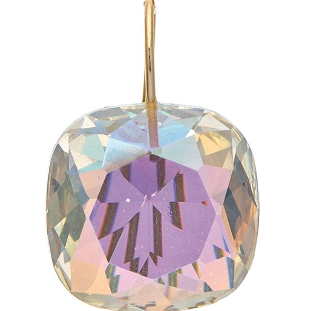 Rain Gold Aurora Borealis Clear Faceted Gem Drop Earring 