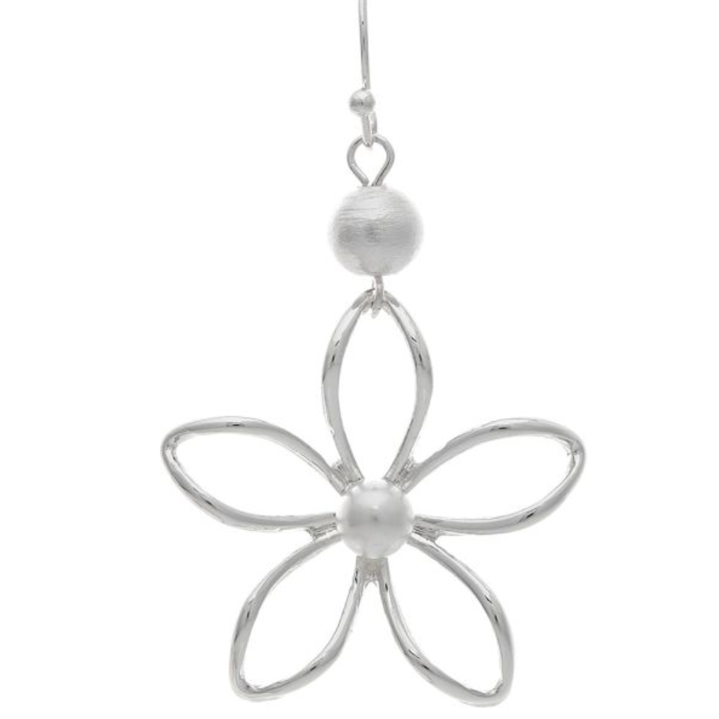 Rain Silver Pearl Top Wire Flower Earrings 