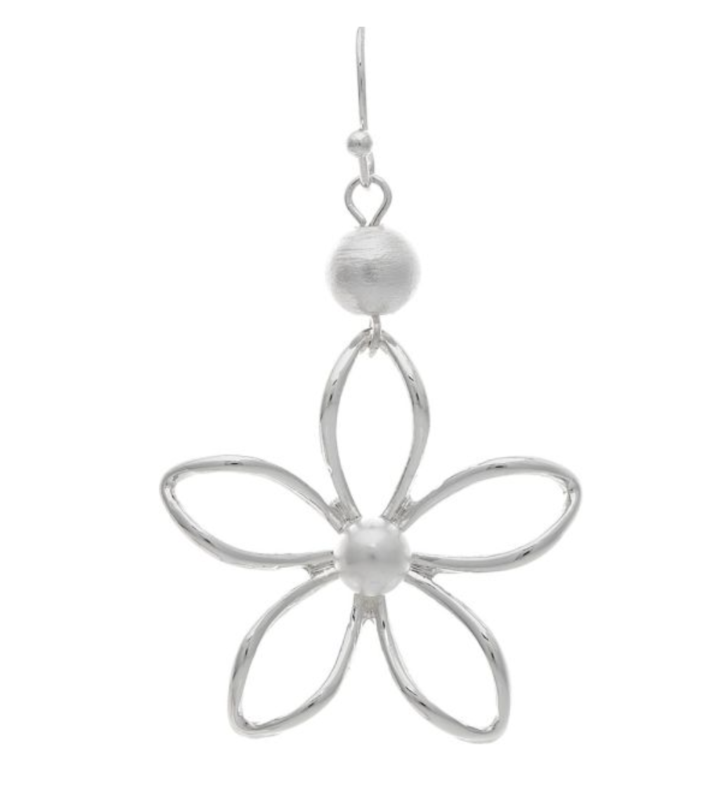 Rain Silver Pearl Top Wire Flower Earrings 