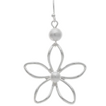Rain Silver Pearl Top Wire Flower Earrings 