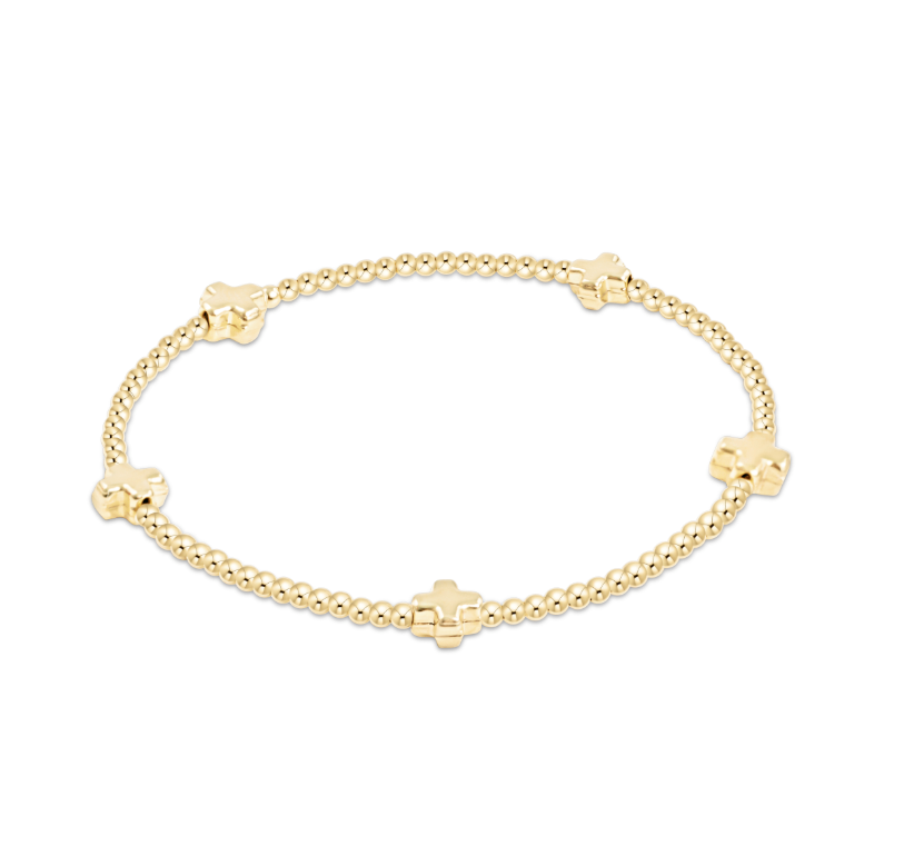 enewton Gold Signature Cross Small Gold Pattern 2mm Bead Bracelet 