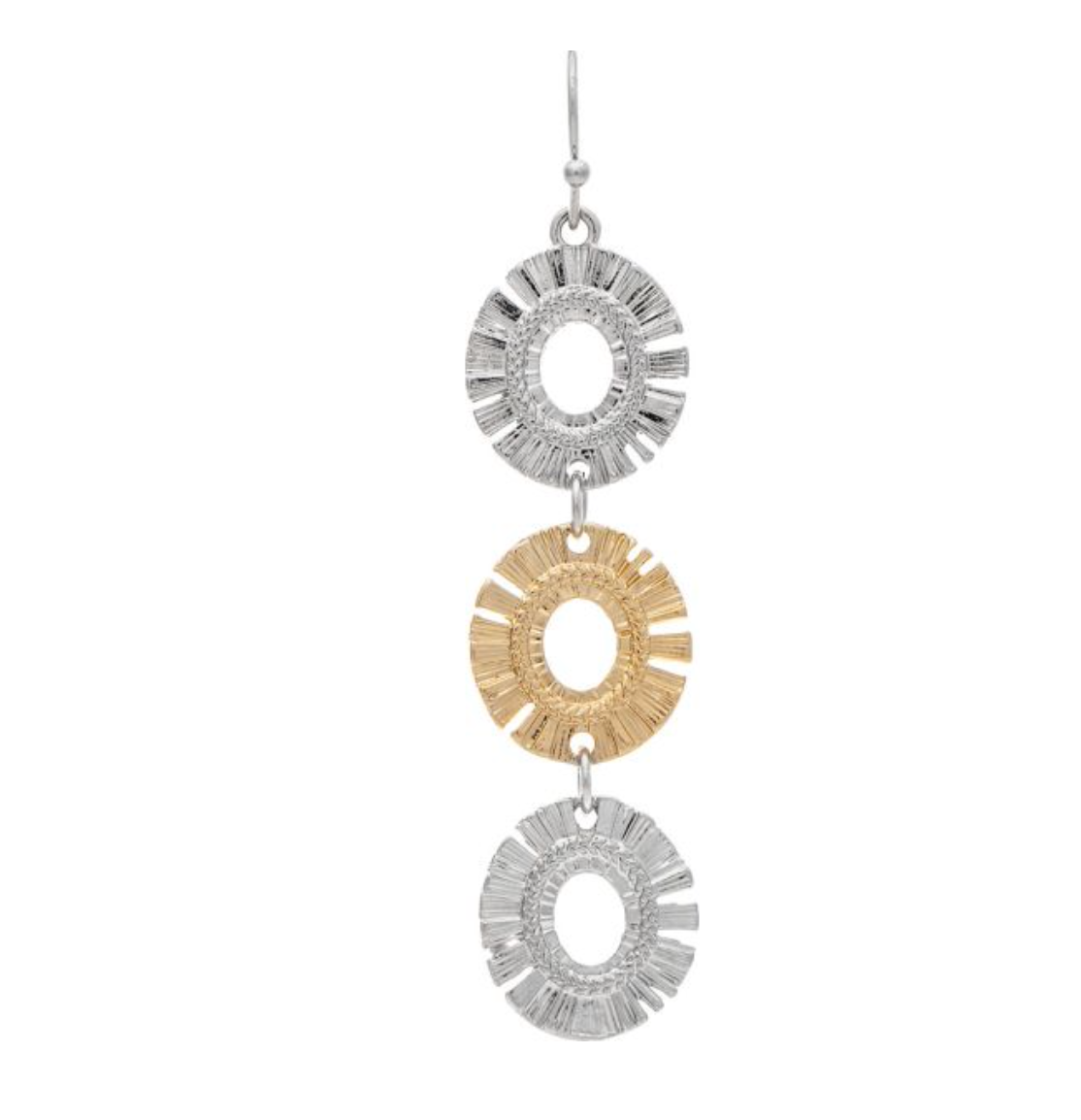 Rain Two Tone Triple Textured Circles Drop Earrings
