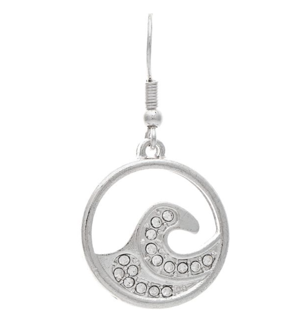 Rain Silver Crystal Sparkle Waves Circle Earrings 