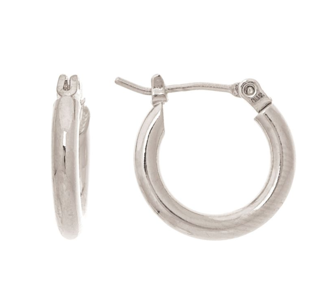 Rain Silver Little 1/2"Hypoallergenic Pin Catch Hoop Earrings