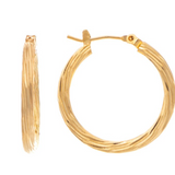 Rain Gold Shiny Twist Wire 7/8" Hypoallergenic Hoop Earrings