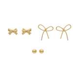 Rain Gold Bow Bow Ball 3 Post Earrings