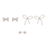 Rain Silver Bow Bow Ball 3 Post Earrings