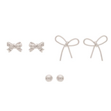 Rain Silver Bow Bow Ball 3 Post Earrings