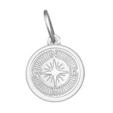 Silver compass pendant on a white background