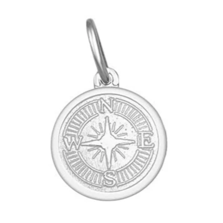 Silver compass pendant on a white background