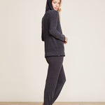 side view of CozyChic Ultra Lite Carbon Black Tipped Contrast Hoodie by Barefoot Dreams, lightweight hoodie with contrast trim, available at Be Charmed