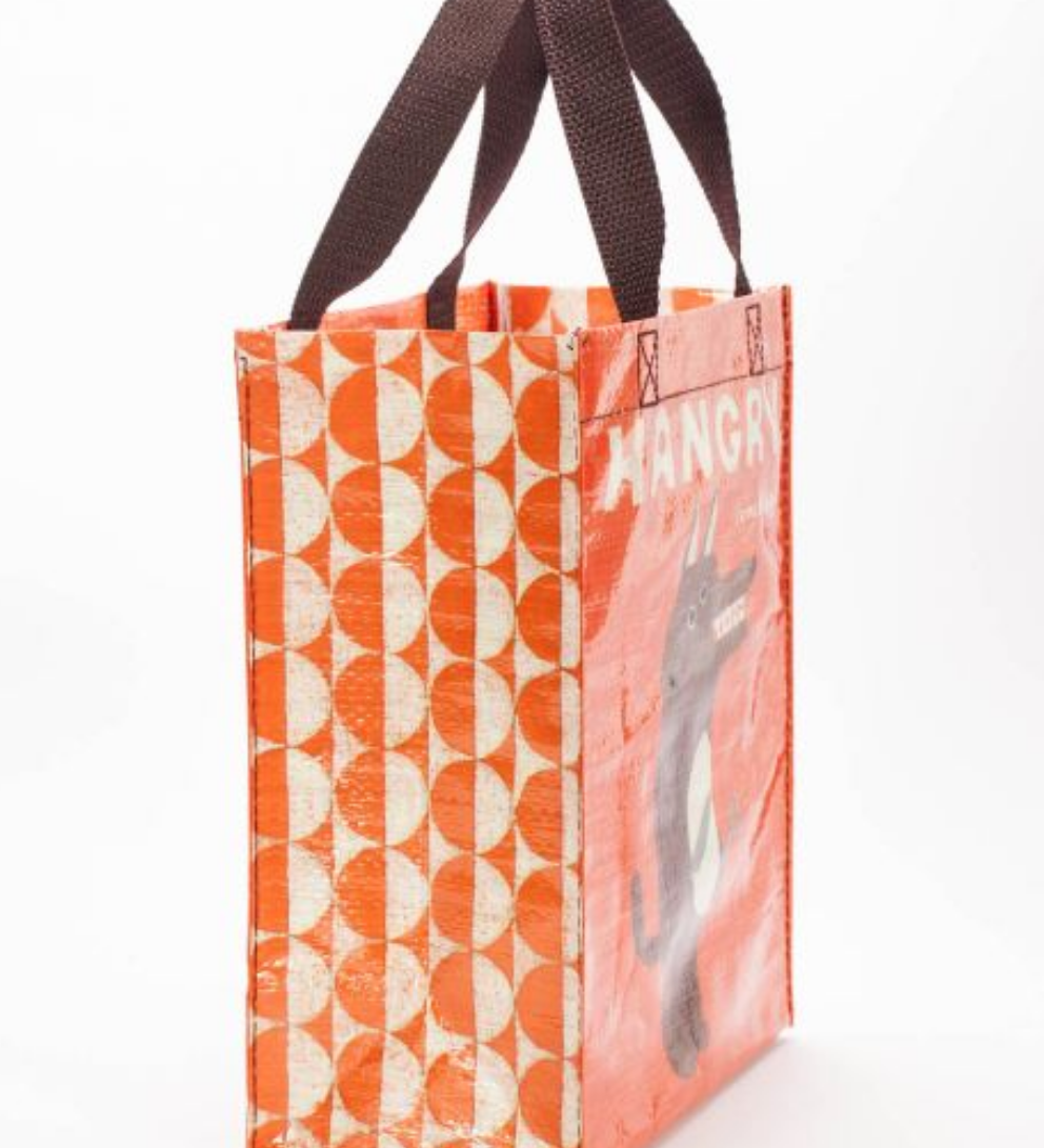 Side View of Blue Q Hangry Handy Tote – Eco-friendly and humorous design, perfect for groceries or lunch, available at Be Charmed.