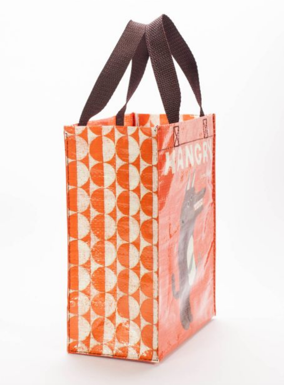 Side View of Blue Q Hangry Handy Tote – Eco-friendly and humorous design, perfect for groceries or lunch, available at Be Charmed.