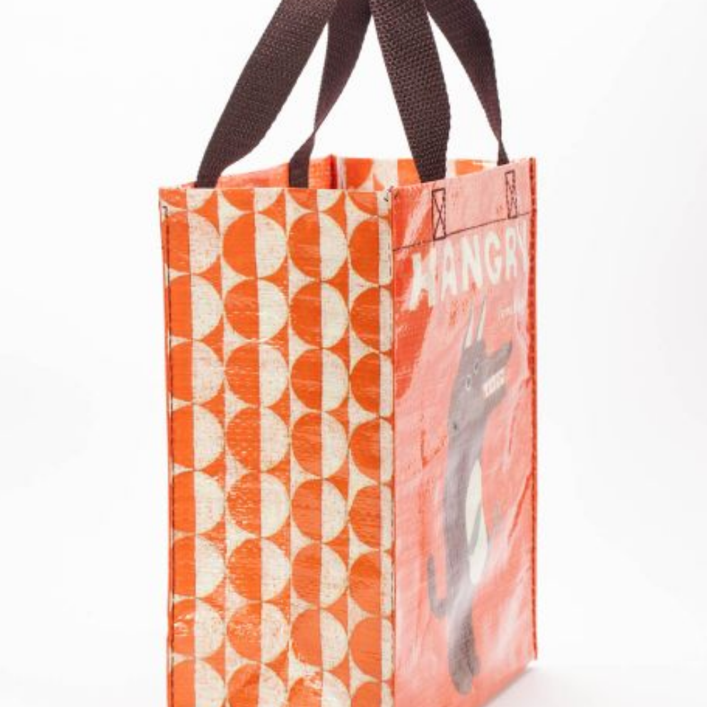 Side View of Blue Q Hangry Handy Tote – Eco-friendly and humorous design, perfect for groceries or lunch, available at Be Charmed.