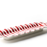 Coton Colors Rectangular ceramic tray with red wavy pattern on a white background. Available at Be Charmed