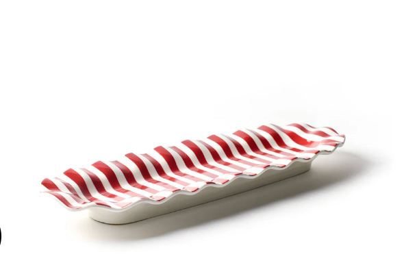 Coton Colors Rectangular ceramic tray with red wavy pattern on a white background. Available at Be Charmed