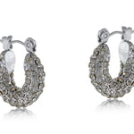 Silver Big Metal London Doris stone‑encrusted stainless steel stud earrings with shimmering crystal inlays, hypoallergenic surgical steel, ideal for sensitive ears. Available at Be Charmed
