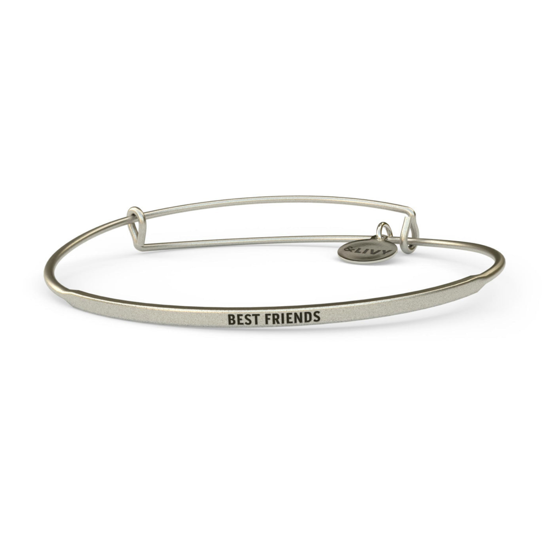 Silver &LIVY Best Friends POSY Bangle in antique gold, featuring the inscription "BEST FRIENDS"; Available at Be Charmed