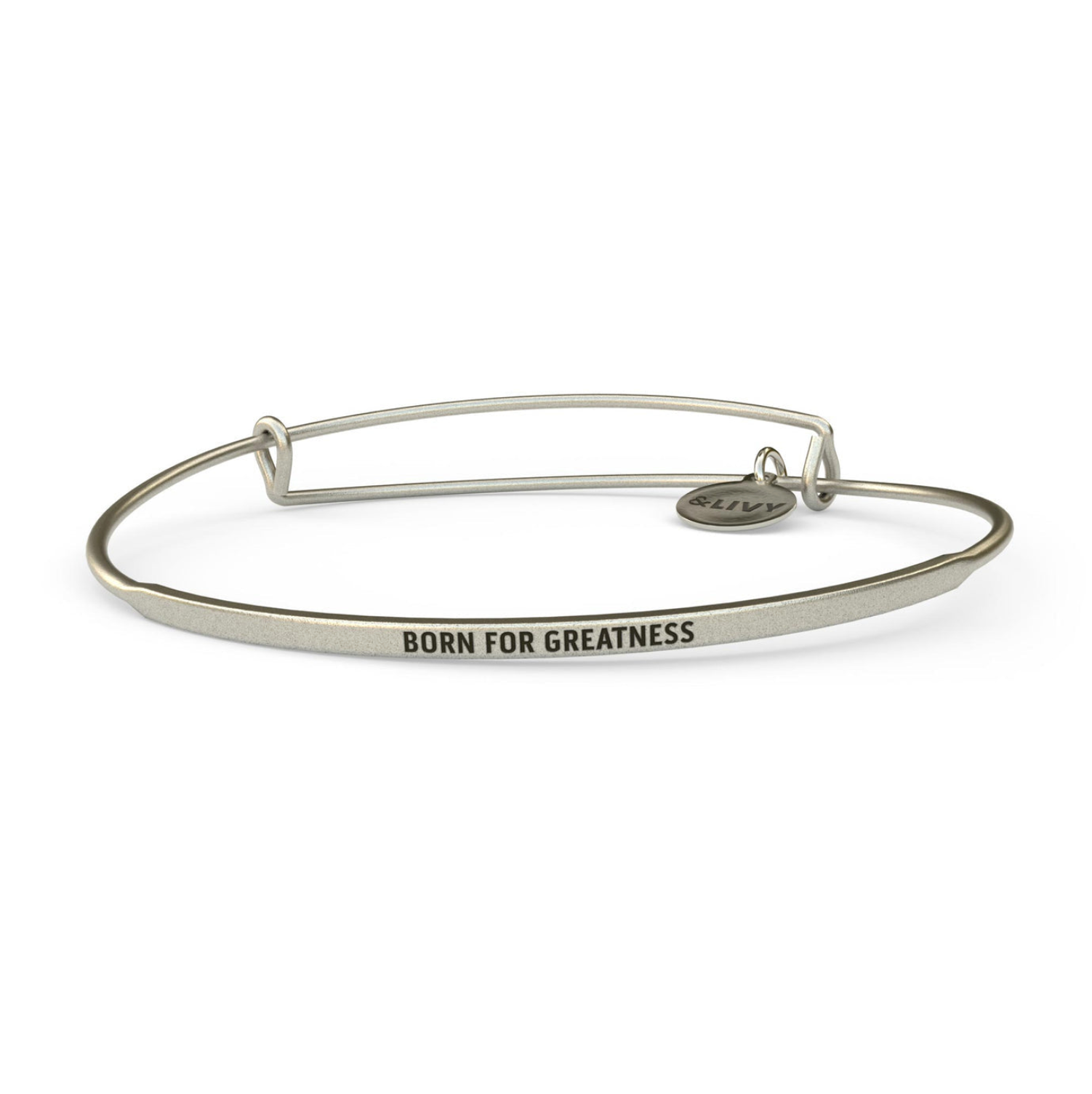 Silver &LIVY Born for Greatness POSY Bangle, available at Be Charmed 