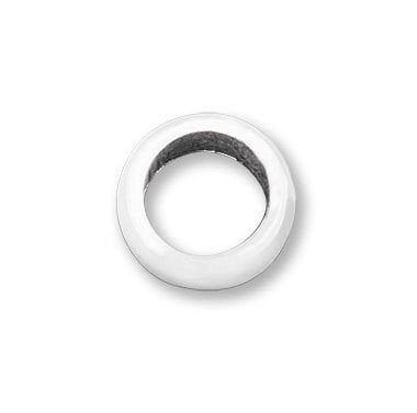 A single white, round, sterling silver pendant spacer with a center drilled hole. Available at Be Charmed