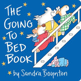 Cover of 'The Going to Bed Book' by Sandra Boynton with cartoon animals on a blue background. Available at Be Charmed