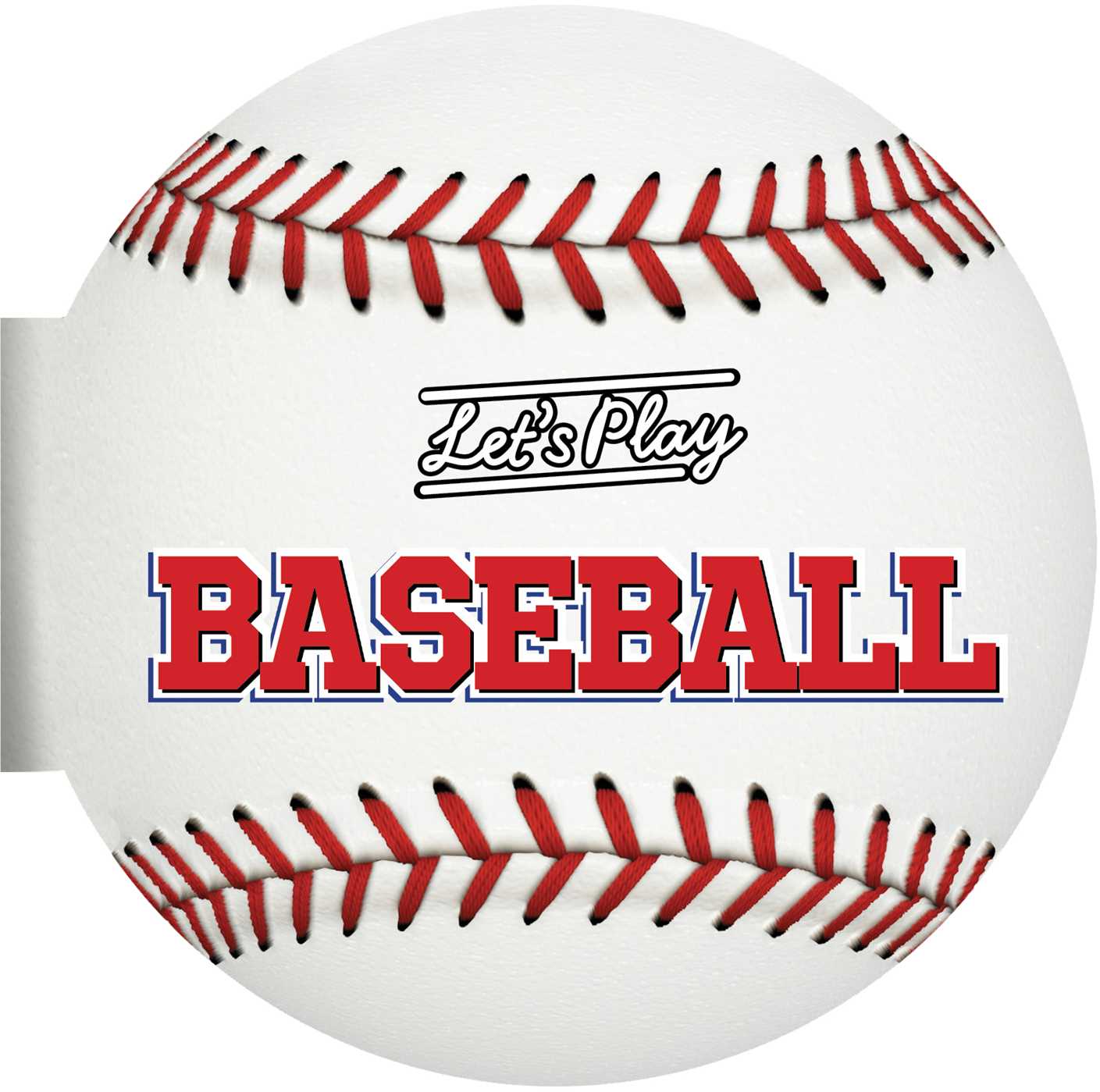 Baseball kids book with red stitching and 'Let's Play Baseball' text. Available at Be Charmed. 