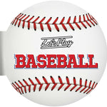 Baseball kids book with red stitching and 'Let's Play Baseball' text. Available at Be Charmed. 