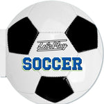 Soccer ball kids book with 'Let's Play Soccer' text. Available at Be Charmed