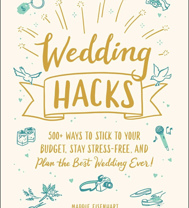Book cover of 'Wedding Hacks' with decorative elements on a white background.  Available at Be Charmed