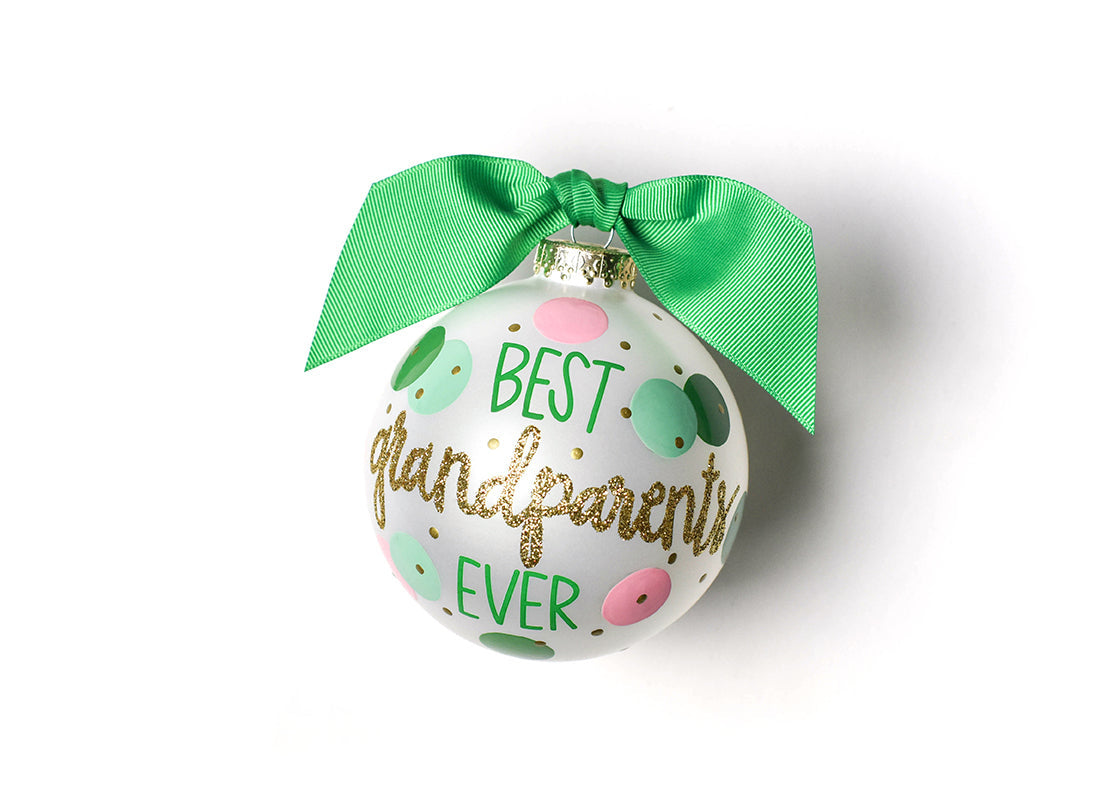 Coton Colors Best Grandparents Ever glass ornament with festive hand-painted design – Available at Be Charmed