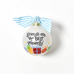 Coton Colors Friends Are the Best Presents glass ornament with festive hand-painted design – Available at Be Charmed