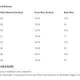 Size chart for Boxercraft men's Medfield Warriors flannel pants in soft cotton with drawstring waist and team logo, available at Be Charmed.