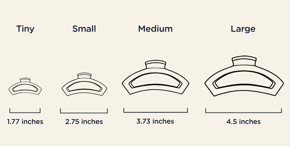 Size Chart Open Teleties Hair Clip with bendable teeth, strong hold and open design—available at Be Charmed.