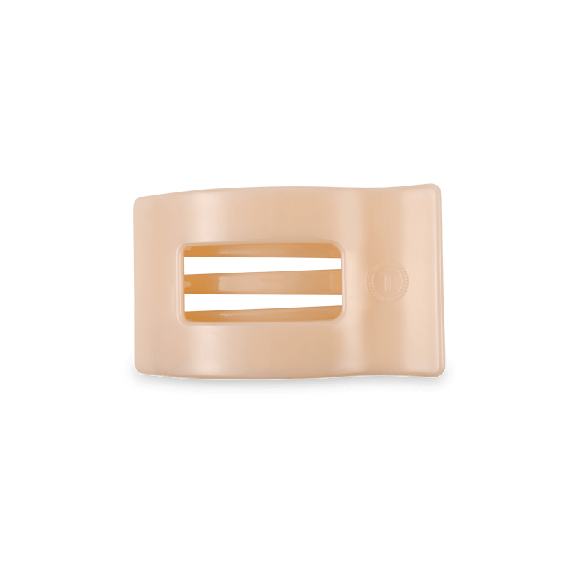 Small Almond Beige Flat Rectangle Hair Clip with bendable teeth, sleek and secure hold—available at Be Charmed.