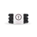 A pack of Small Teleties hair ties in Jet Black, presented in a white box with the Teleties logo. Available at Be Charmed