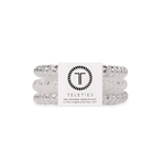 Small Silver Slay Teleties Hair Ties with strong grip, waterproof and no crease—available at Be Charmed.