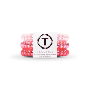 Small  Think Pink Teleties Hair Ties—strong grip, waterproof, no crease—available at Be Charmed.