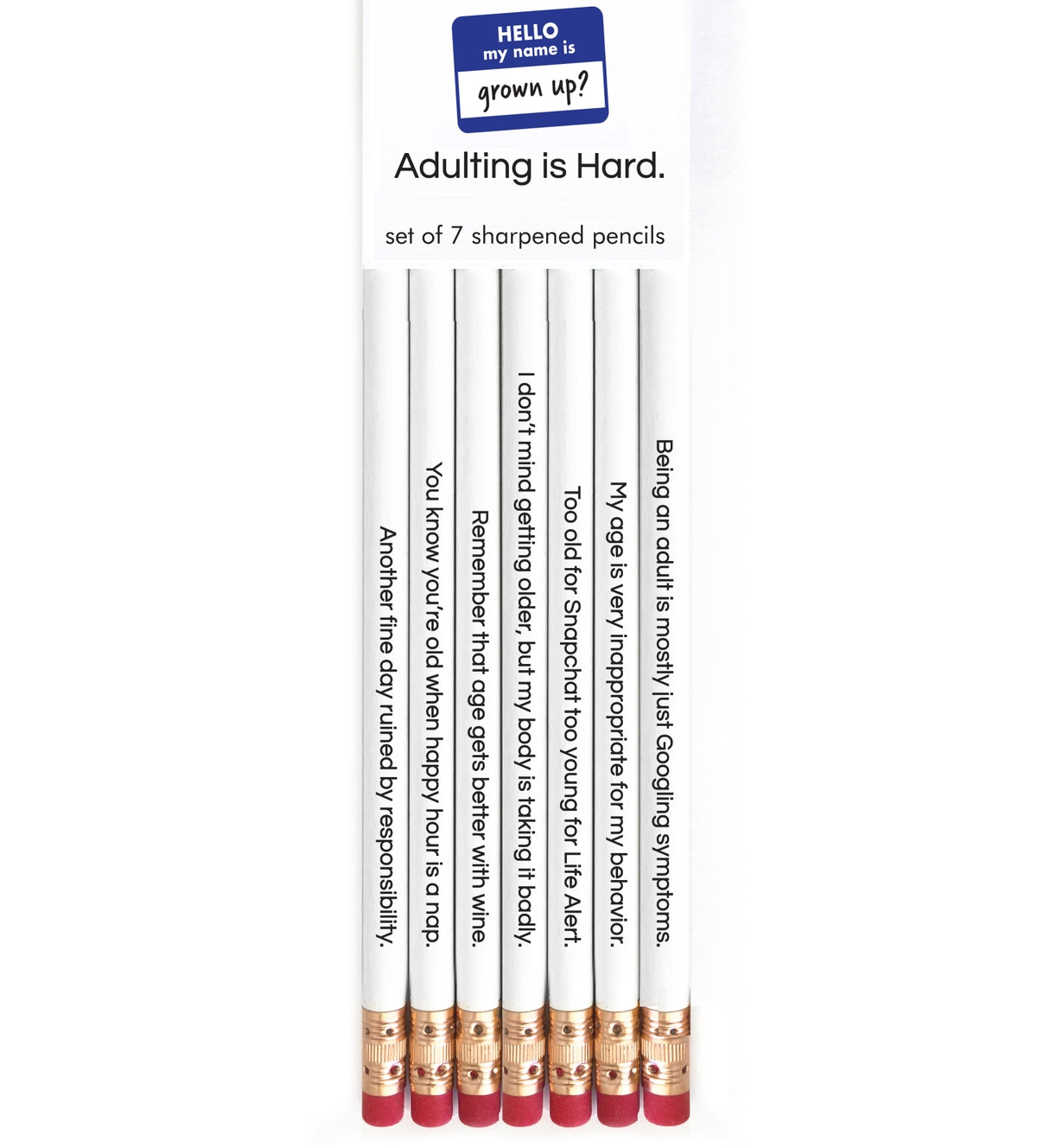 Snifty Adulting Is Hard Pencil Set – novelty pencils with witty sayings, perfect for work, school, or fun gifting. Available at Be Charmed
