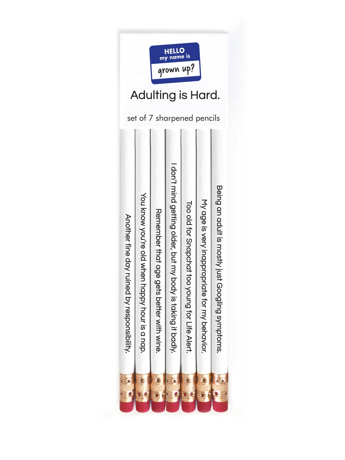 Snifty Adulting Is Hard Pencil Set – novelty pencils with witty sayings, perfect for work, school, or fun gifting. Available at Be Charmed