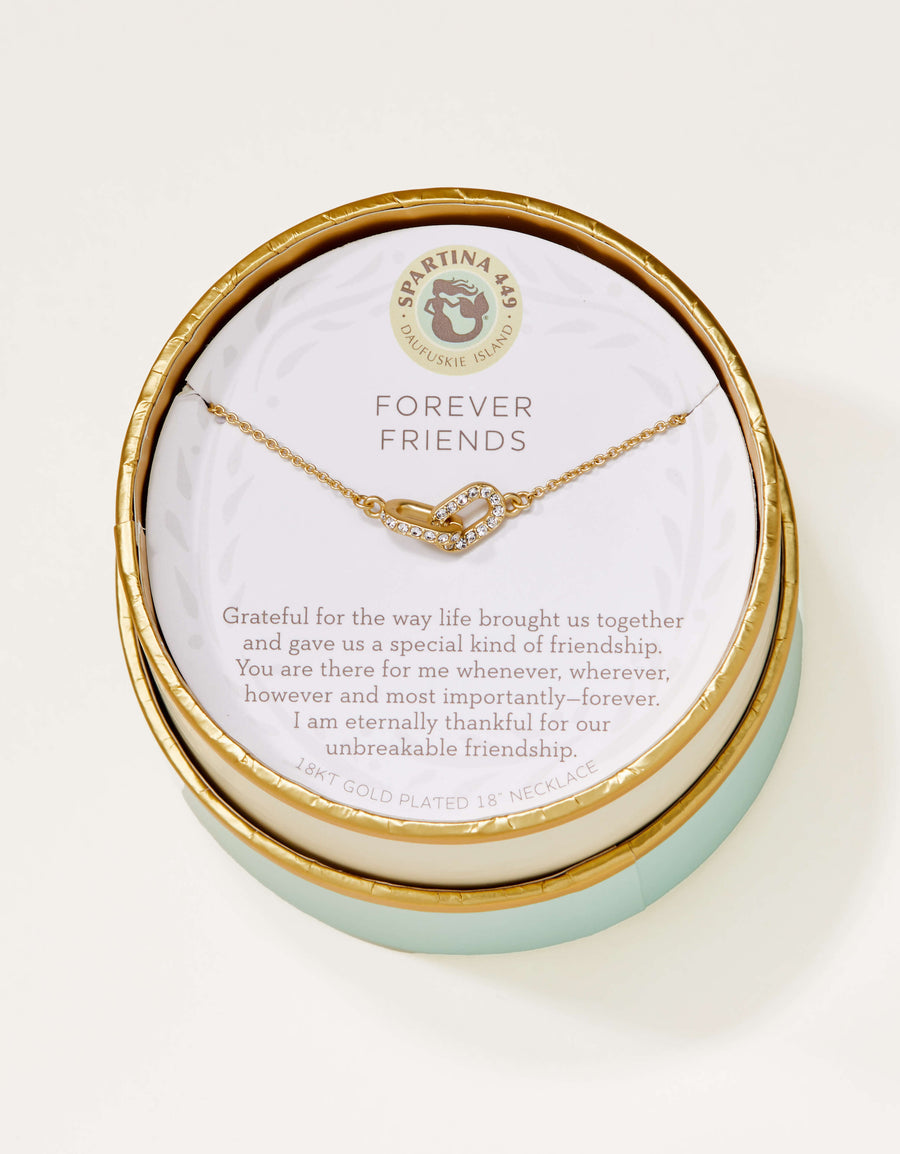 Gold In Box Spartina 449 Forever Friends Necklace 18 Inch – Elegant gold-tone necklace with engraved charm celebrating friendship and love. Ideal for gifting your best friend. Thoughtfully designed with quality materials and lobster clasp closure. Available at Be Charmed.