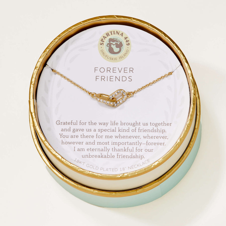 Gold In Box Spartina 449 Forever Friends Necklace 18 Inch – Elegant gold-tone necklace with engraved charm celebrating friendship and love. Ideal for gifting your best friend. Thoughtfully designed with quality materials and lobster clasp closure. Available at Be Charmed.