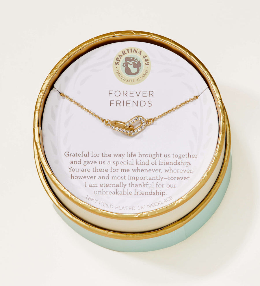 Gold In Box Spartina 449 Forever Friends Necklace 18 Inch – Elegant gold-tone necklace with engraved charm celebrating friendship and love. Ideal for gifting your best friend. Thoughtfully designed with quality materials and lobster clasp closure. Available at Be Charmed.